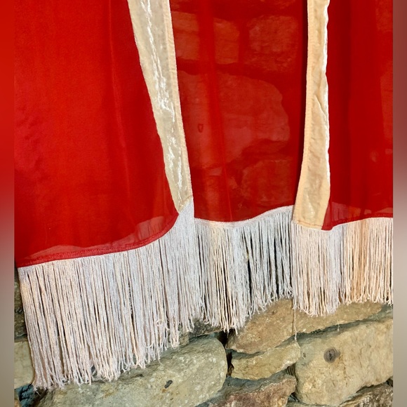 Boho fringe duster coverup red and white Boho red white - Picture 3 of 5